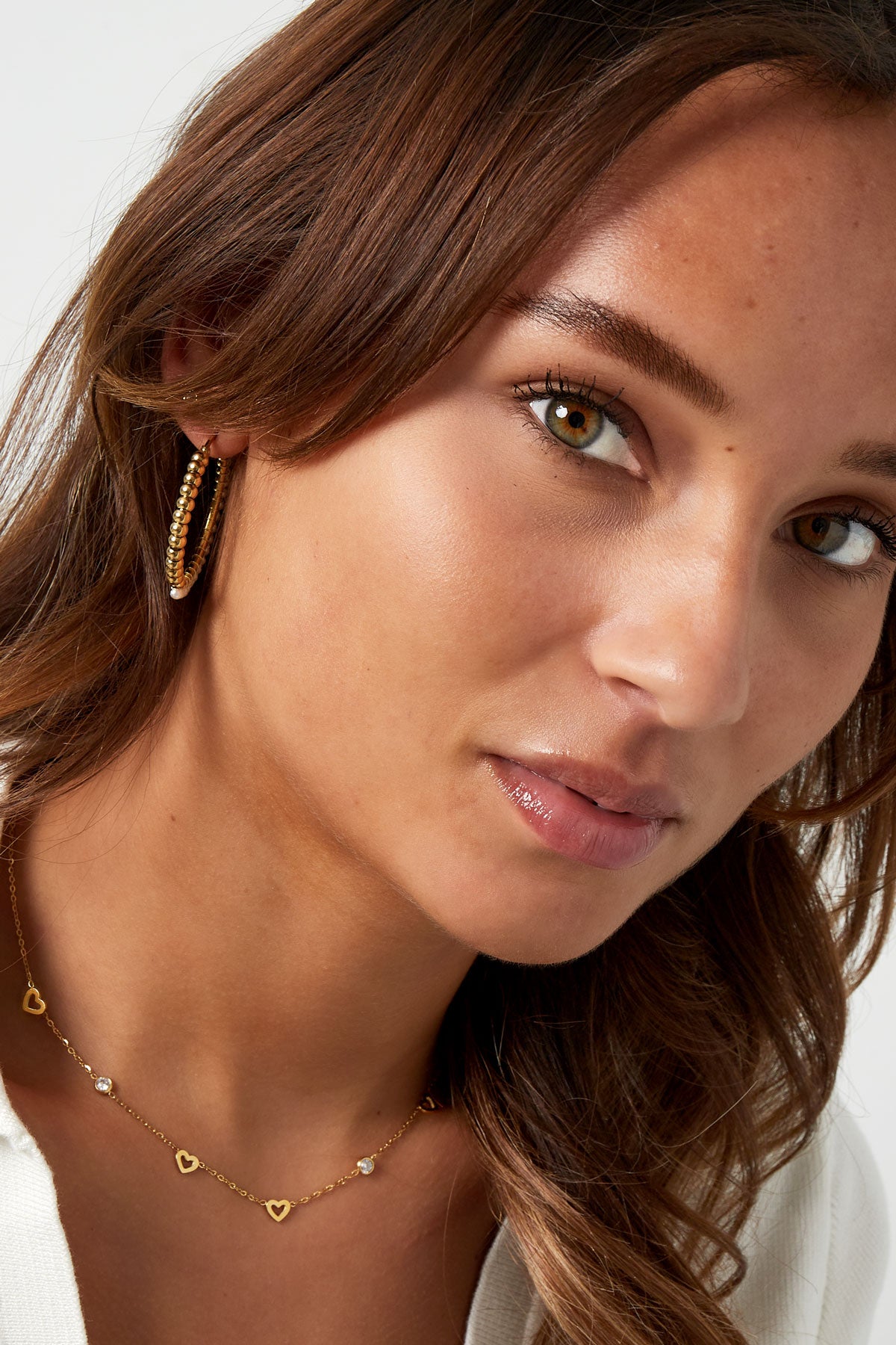 Necklace with heart and diamond charms - stainless steel