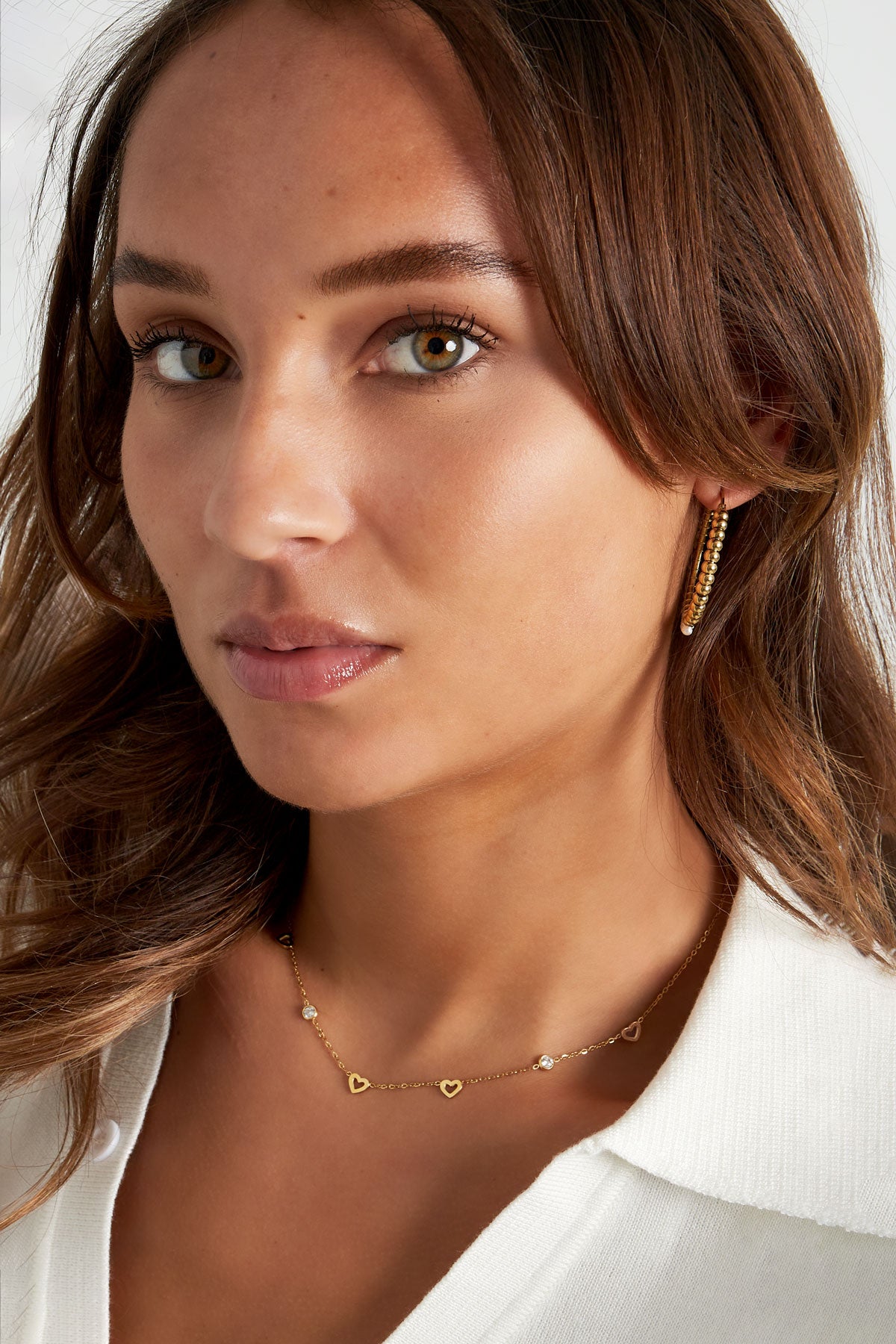 Necklace with heart and diamond charms - stainless steel