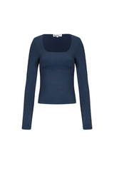 Knitted Nylon Women's Long Sleeve Top Basic Solid Color Navy blue