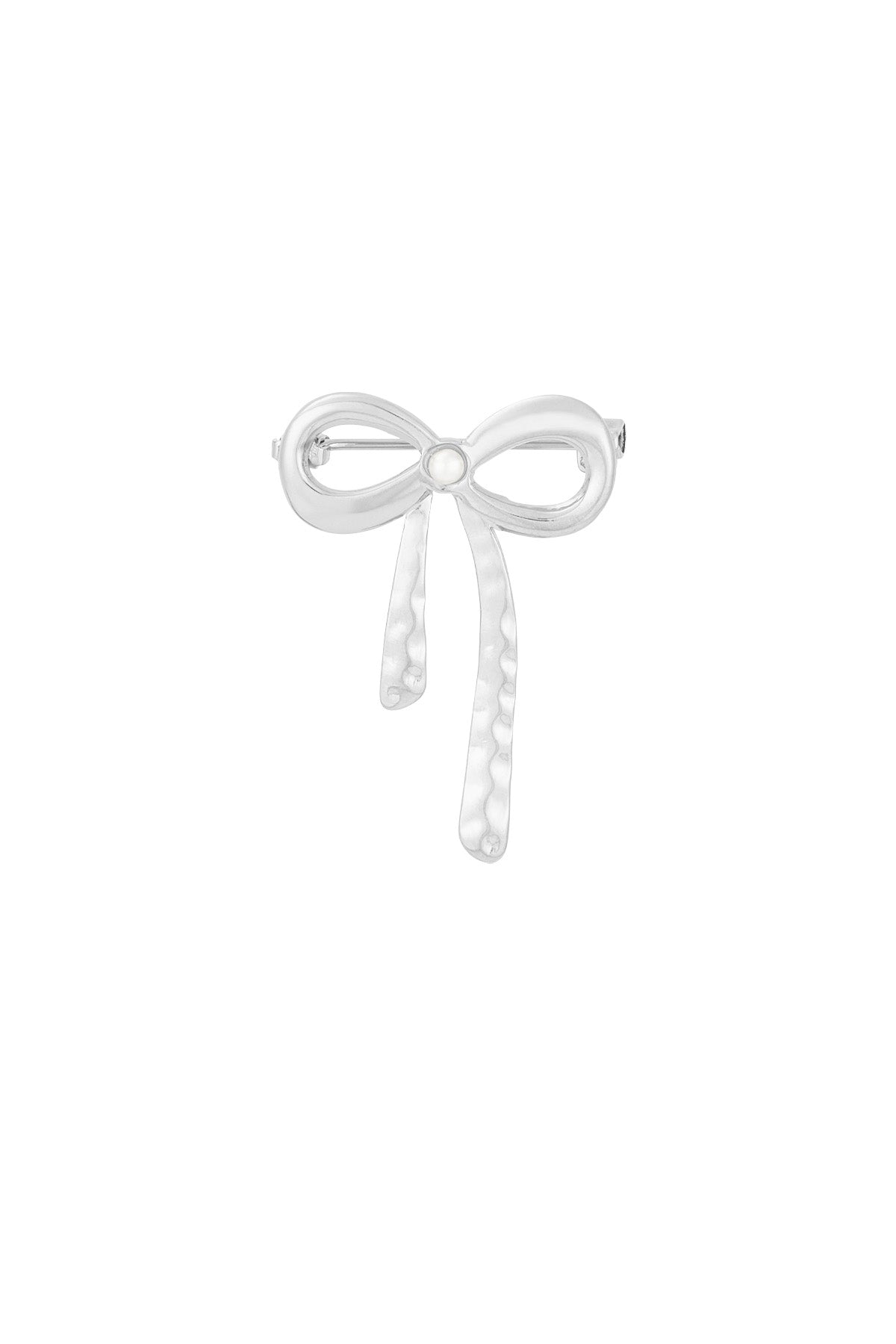 brooch pearl bow silver color