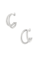Small double hoop earrings silver color