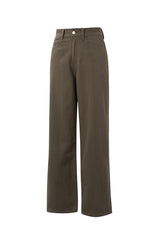 Woven Cotton Women's Straight Leg Pants Casual Solid Color