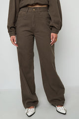 Woven Cotton Women's Straight Leg Pants Casual Solid Color