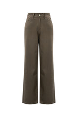 Woven Cotton Women's Straight Leg Pants Casual Solid Color Brown