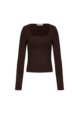 Knitted Nylon Women's Long Sleeve Top Basic Solid Color dark brown