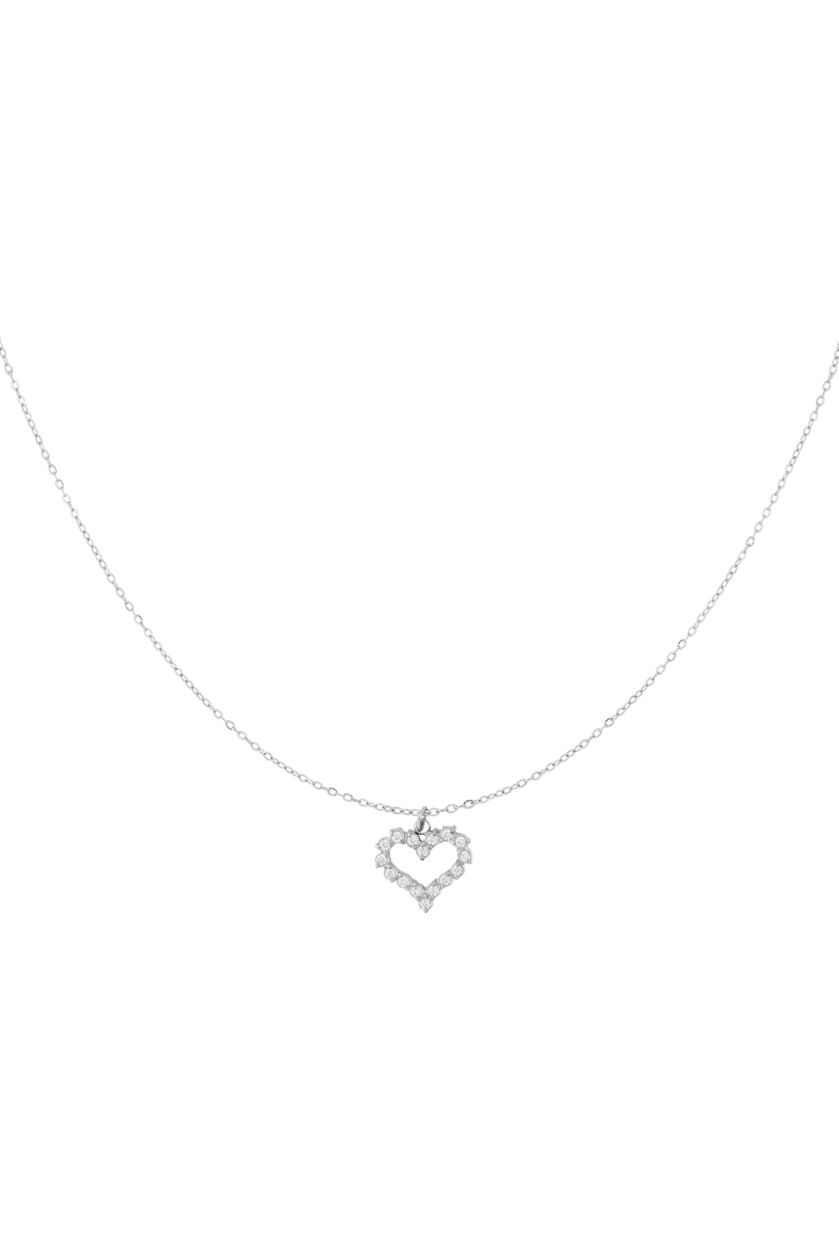 Rhinestone heart necklace silver color