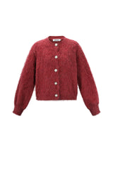 Knitted Women's Knit Cardigan Casual Solid Color Crimson