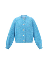 Knitted Women's Knit Cardigan Casual Solid Color Blue