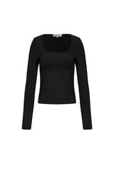 Knitted Nylon Women's Long Sleeve Top Basic Solid Color Black