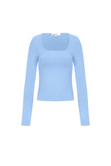 Knitted Nylon Women's Long Sleeve Top Basic Solid Color Blue