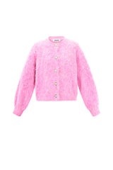Knitted Women's Knit Cardigan Casual Solid Color Deep pink